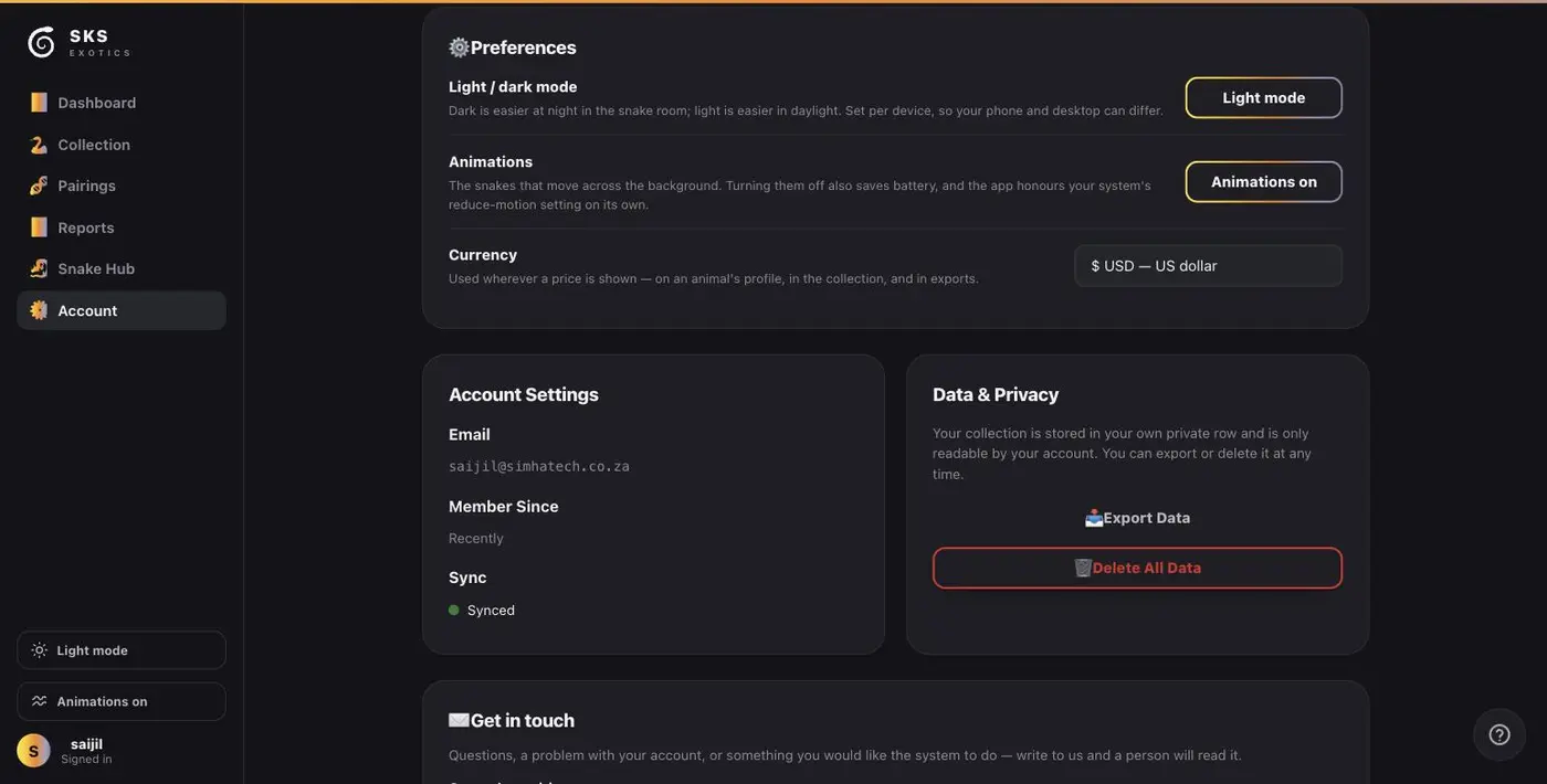 Preferences and account settings